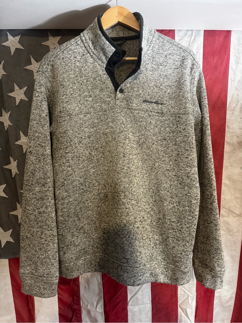 Eddie Bauer Heather Gray Pullover Fleece Quarter-Snap